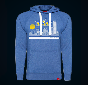 Blue Oklahoma City Spark hoodie with Oklahoma City skyline