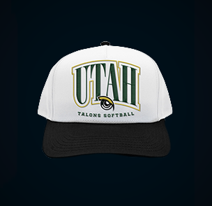 Cap with a white crown and green and yellow Utah Talons logo with a black brim