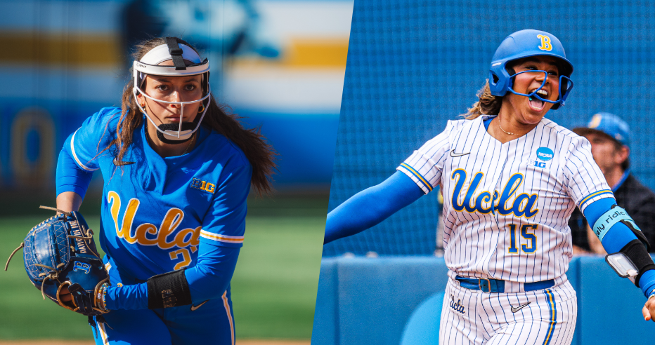 Split photos of Taylor Tinsley pitching and Jordan Woolery celebrating