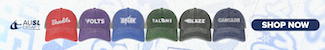 AUSL Caps from left to right: Bandits, Volts, Spark, Talons, Blaze, Cascade